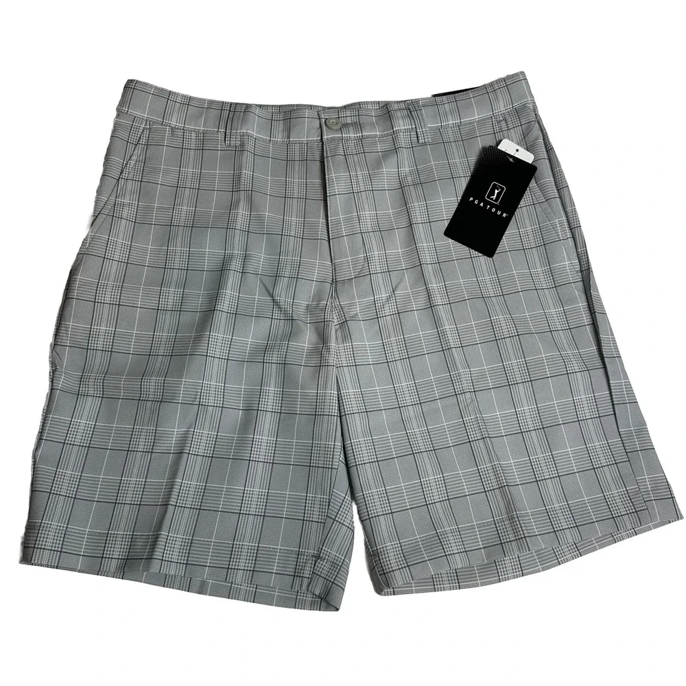 PGA TOUR Boys' Flat Front Printed Golf Short, Bright White, XL (18-20)‎